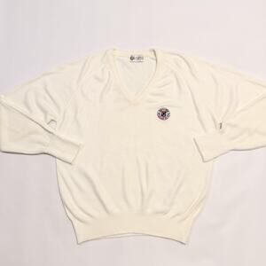 Aureus V-Neck Sweater Cream Embroidered Golf Crest Knit Pullover Adult